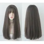 Black long straight hair with natural air bangs,wig
