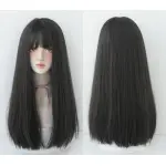 Black long straight hair with natural air bangs,wig