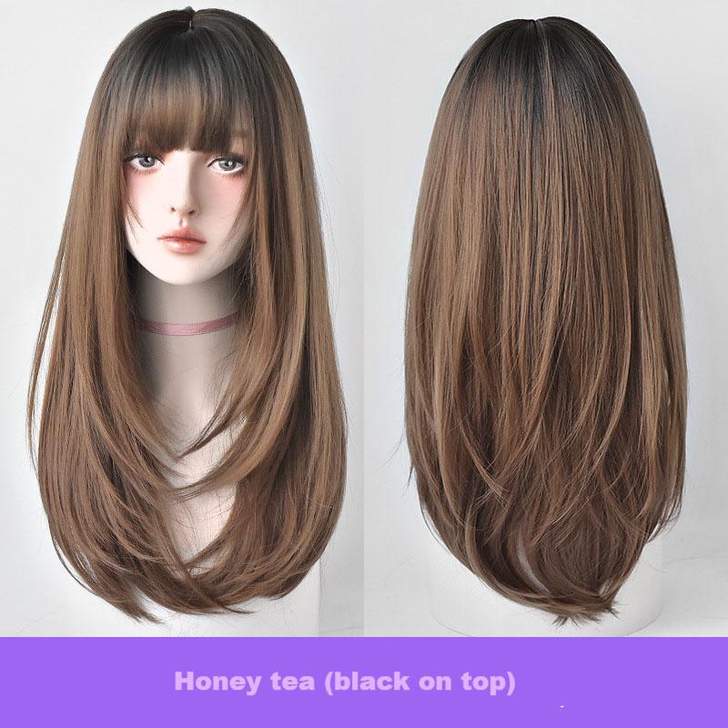 Button-in bangs with straight layers,wig