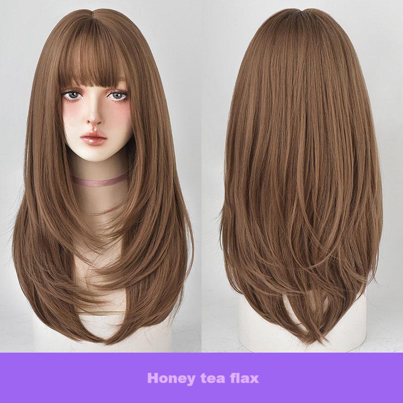 Button-in bangs with straight layers,wig