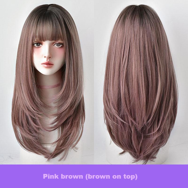 Button-in bangs with straight layers,wig