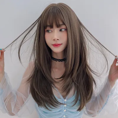 Button-in bangs with straight layers,wig 02