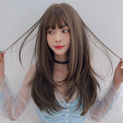 Button-in bangs with straight layers,wig 02