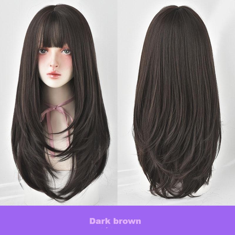 Button-in bangs with straight layers,wig