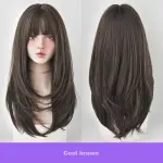 Button-in bangs with straight layers,wig
