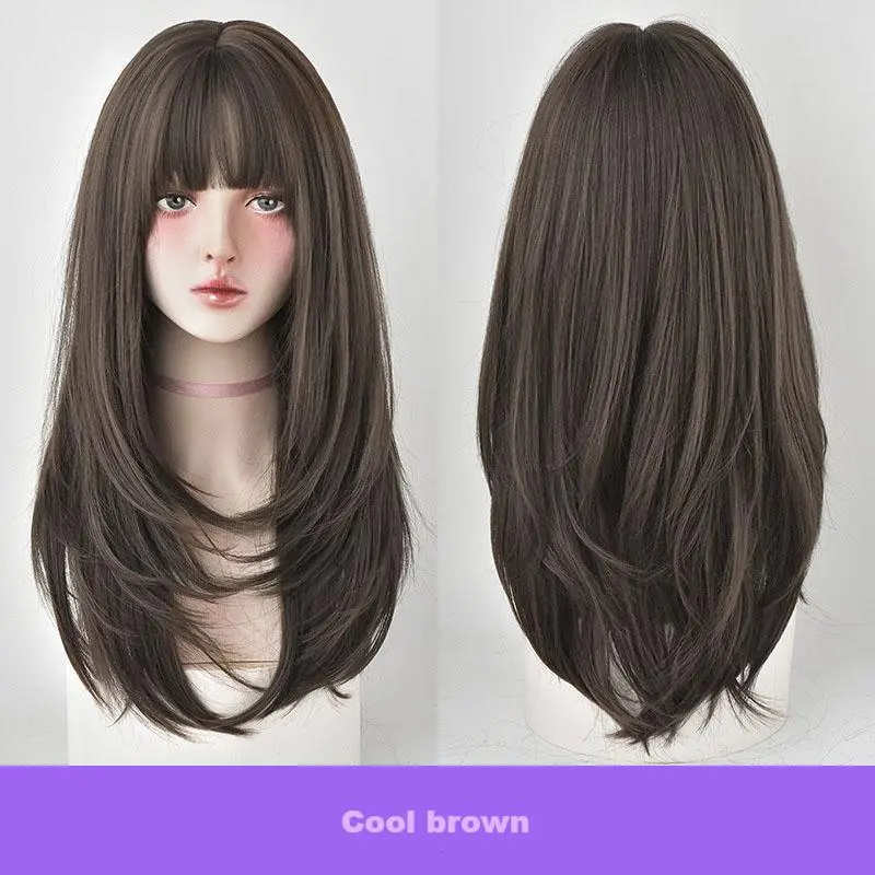 Button-in bangs with straight layers,wig