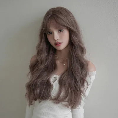 Japanese and Korean wavy pink purple long curly hair,wig 01