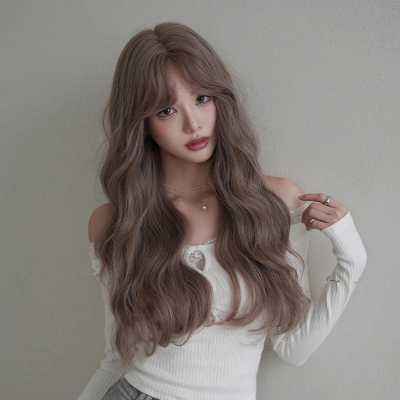 Japanese and Korean wavy pink purple long curly hair,wig 02