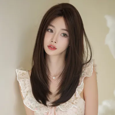 Korean natural split straight hair,wig 01