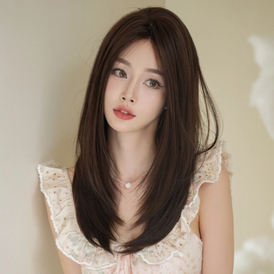 Korean natural split straight hair,wig 01