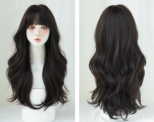 Long, naturally wavy bangs,wig