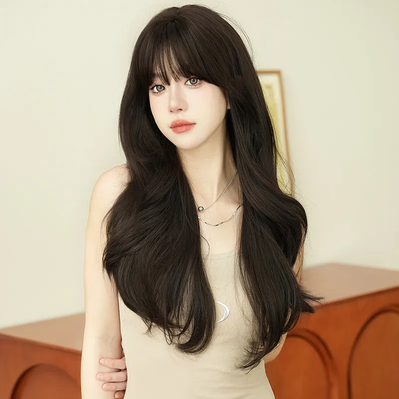 Long, naturally wavy bangs,wig