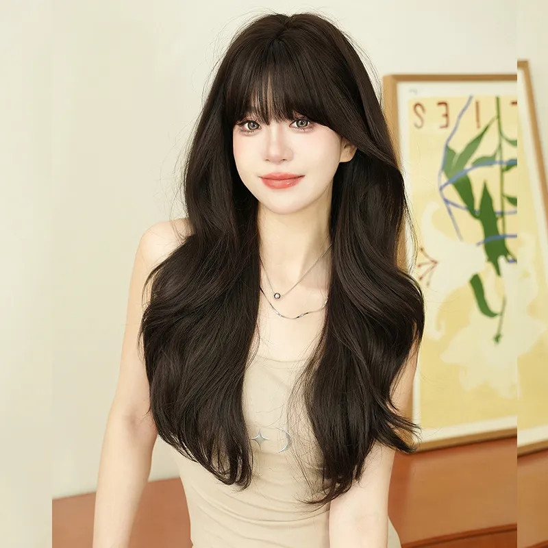 Long, naturally wavy bangs,wig