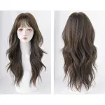 Morandi Brown Korean bangs with long curly hair,wig