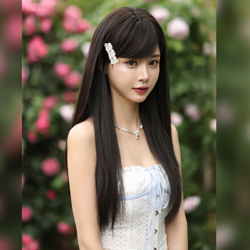 Pure black long straight natural hair,wig