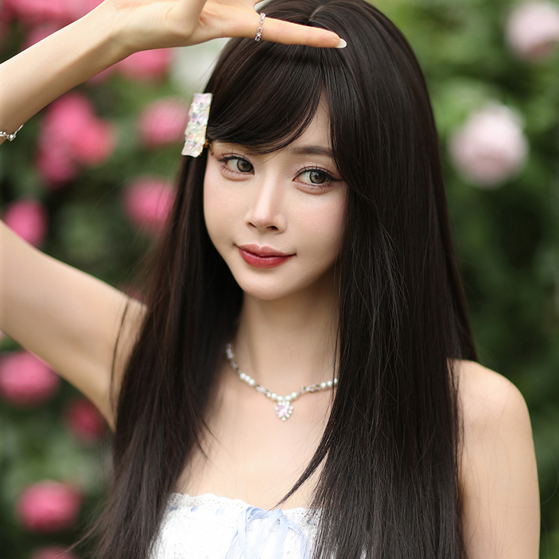 Pure black long straight natural hair,wig