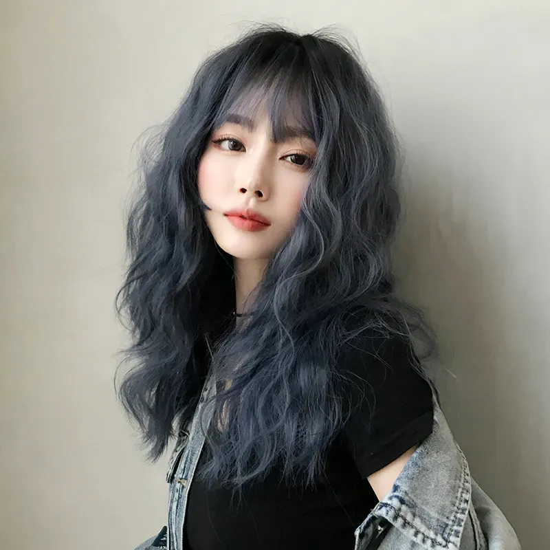 Retro romantic forest style bangs naturally fluffy medium long hair,wig