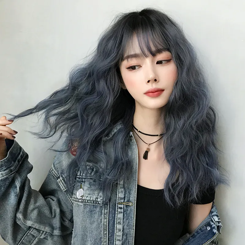 Retro romantic forest style bangs naturally fluffy medium long hair,wig