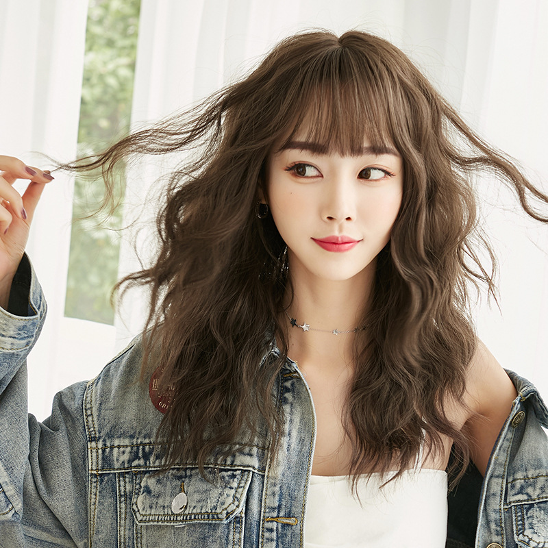 Retro romantic forest style bangs naturally fluffy medium long hair,wig
