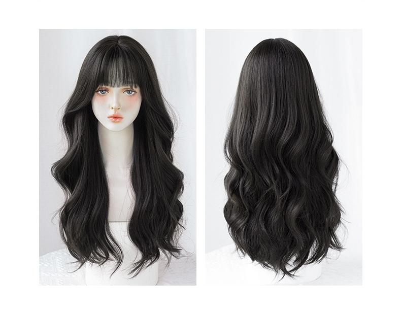 Korean black tea color gentle long curly hair,wig
