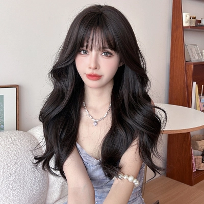 Korean black tea color gentle long curly hair,wig 01