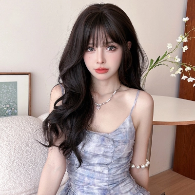 Korean black tea color gentle long curly hair,wig 02