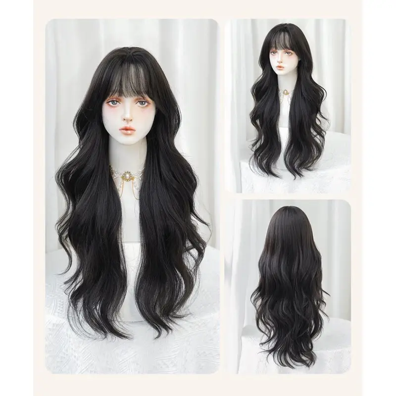 Korean style temperament with long curly hair,wig
