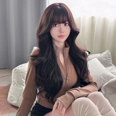 Korean style temperament with long curly hair,wig 01