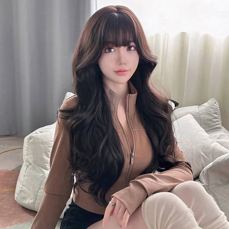 Korean style temperament with long curly hair,wig