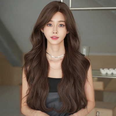Korean style with a biased temperament long curly hair,wig 01