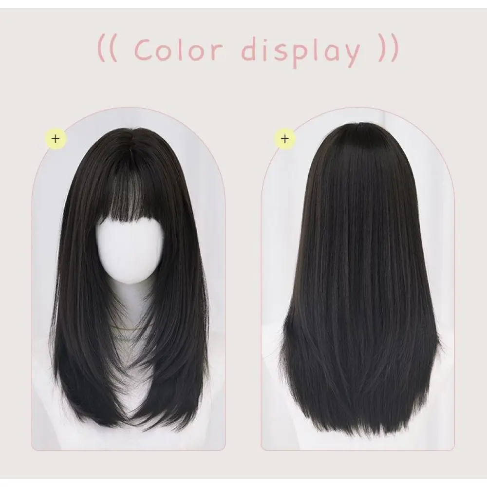 Neighbor sister with sweet inner button and medium long hair,wig