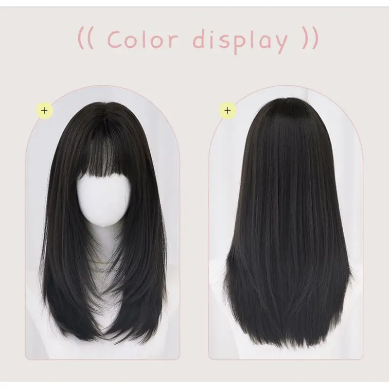 Neighbor sister with sweet inner button and medium long hair,wig
