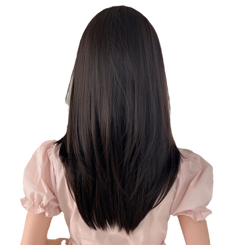 Neighbor sister with sweet inner button and medium long hair,wig