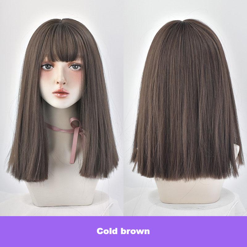 Black air bangs medium length straight hair,wig