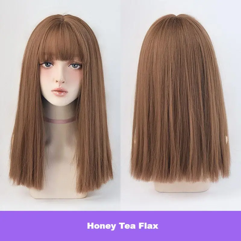 Black air bangs medium length straight hair,wig