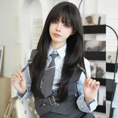 High level hair with inner buckle and long straight hair,wig 01
