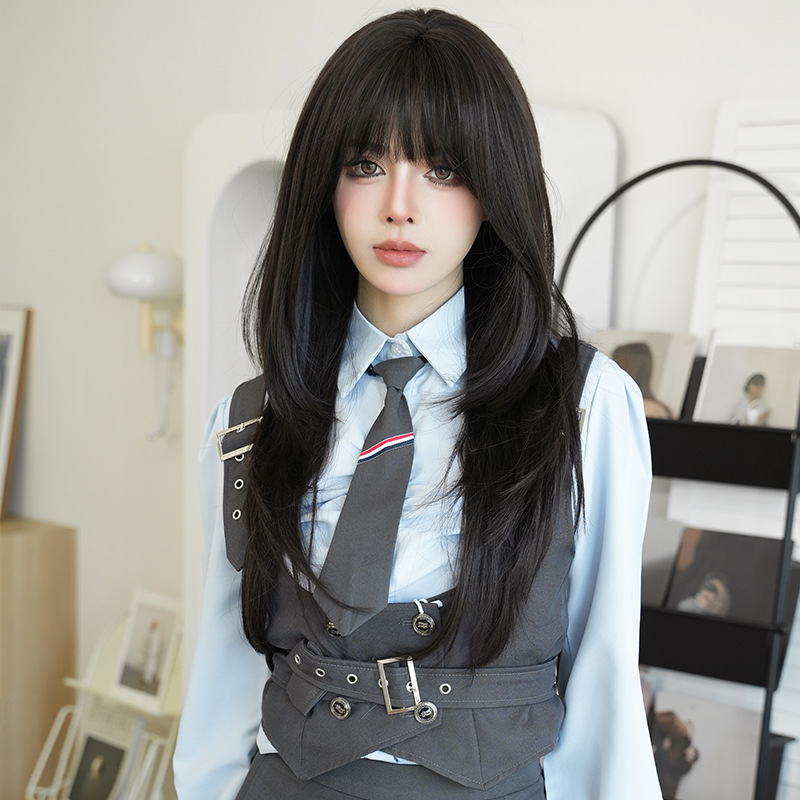 High level hair with inner buckle and long straight hair,wig