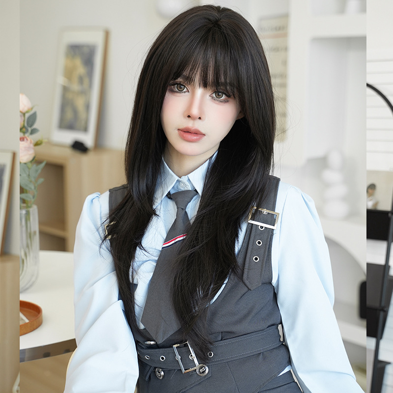 High level hair with inner buckle and long straight hair,wig