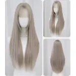 Milk tea gray brown with bangs long straight hair,wig