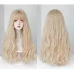 Women's light gold long curly headband with bangs,wig