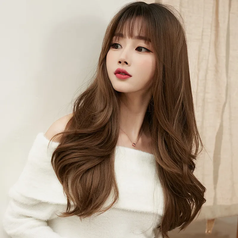 Women's natural fluffy curly hair with irregular bangs,wig