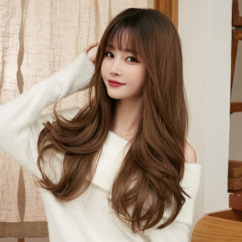 Women's natural fluffy curly hair with irregular bangs,wig