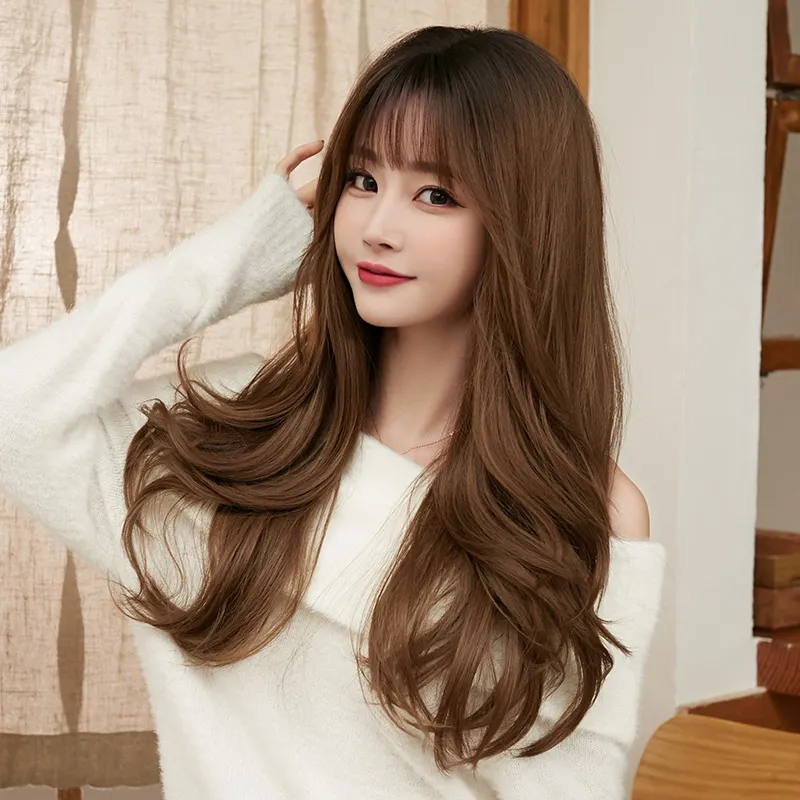 Women's natural fluffy curly hair with irregular bangs,wig