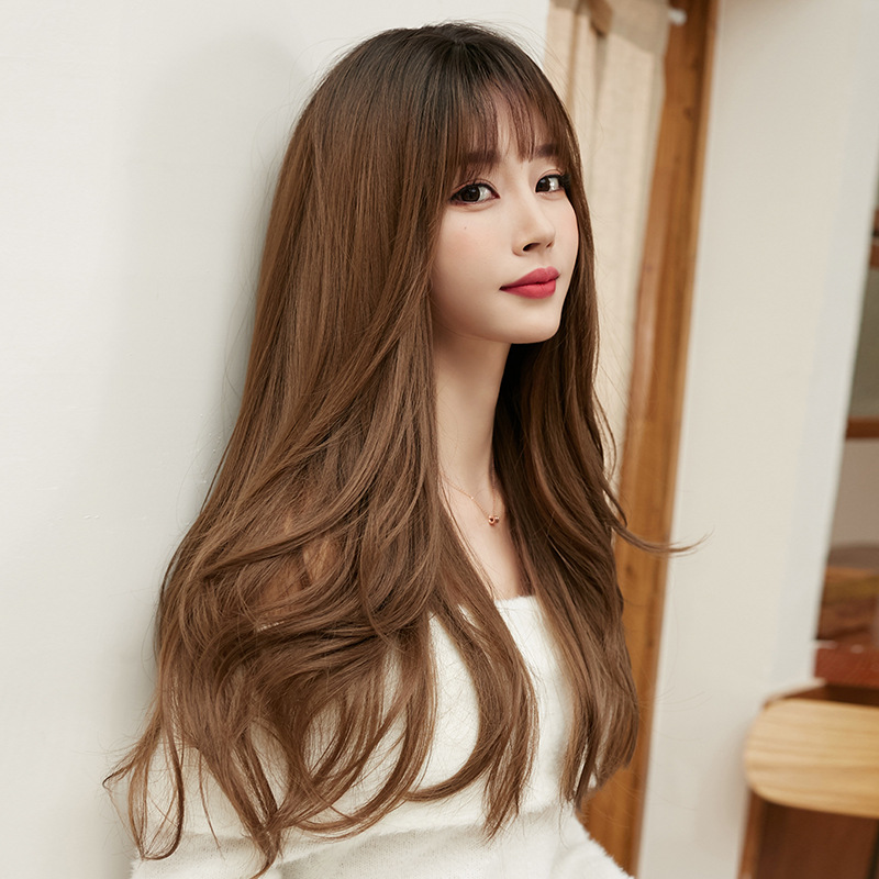 Women's natural fluffy curly hair with irregular bangs,wig
