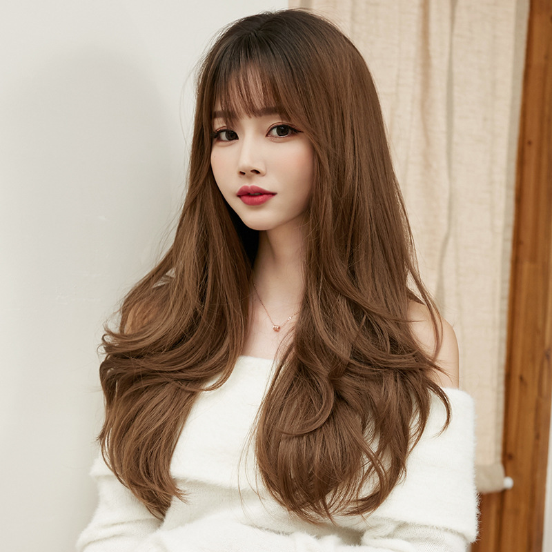 Women's natural fluffy curly hair with irregular bangs,wig