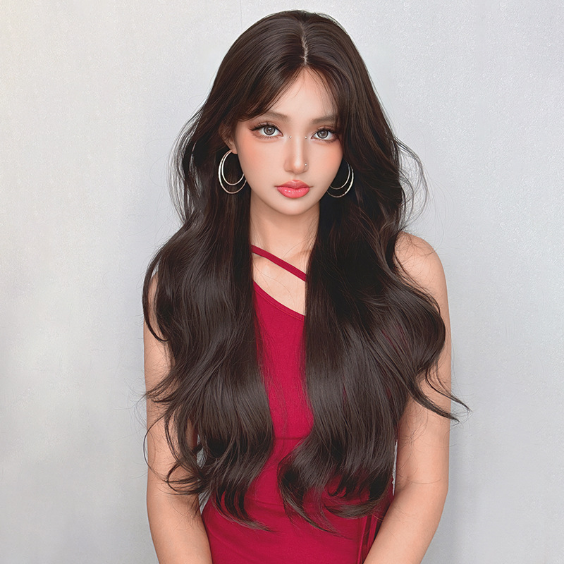 Women's natural wig with large waves and glossy finish,wig