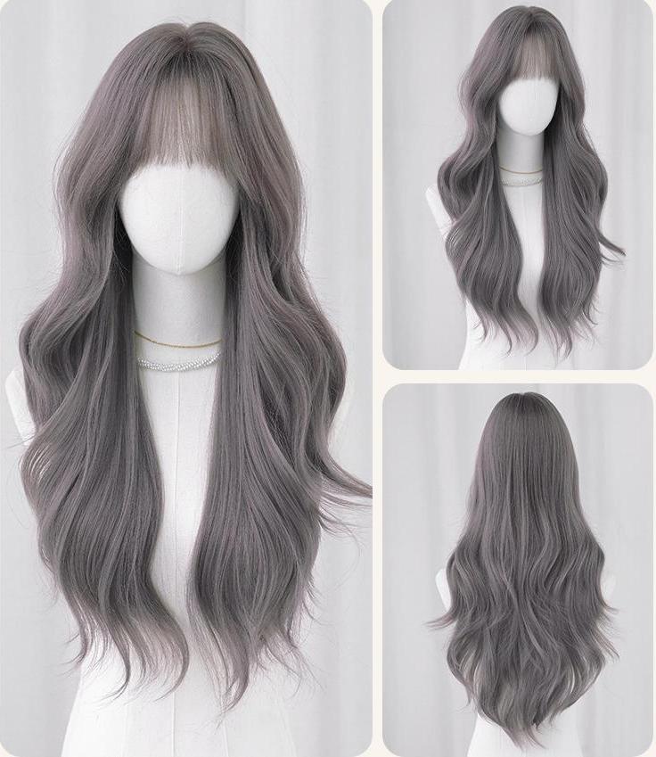 Atmosphere gray purple long curly hair,wig