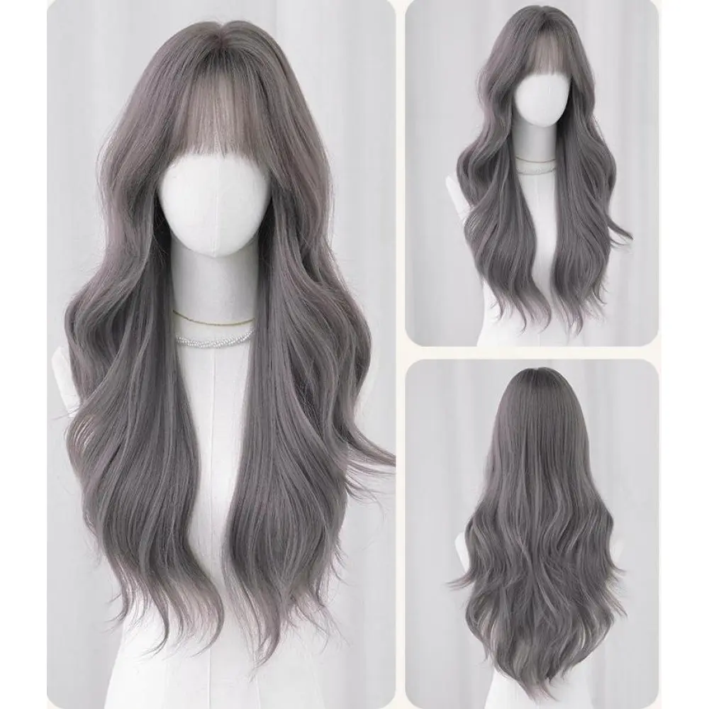 Atmosphere gray purple long curly hair,wig