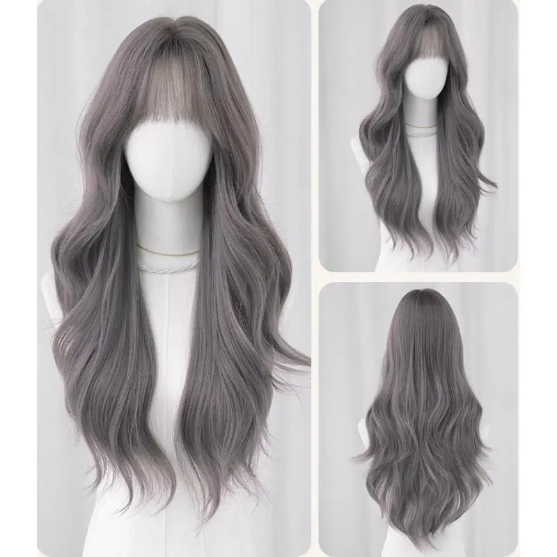 Atmosphere gray purple long curly hair,wig