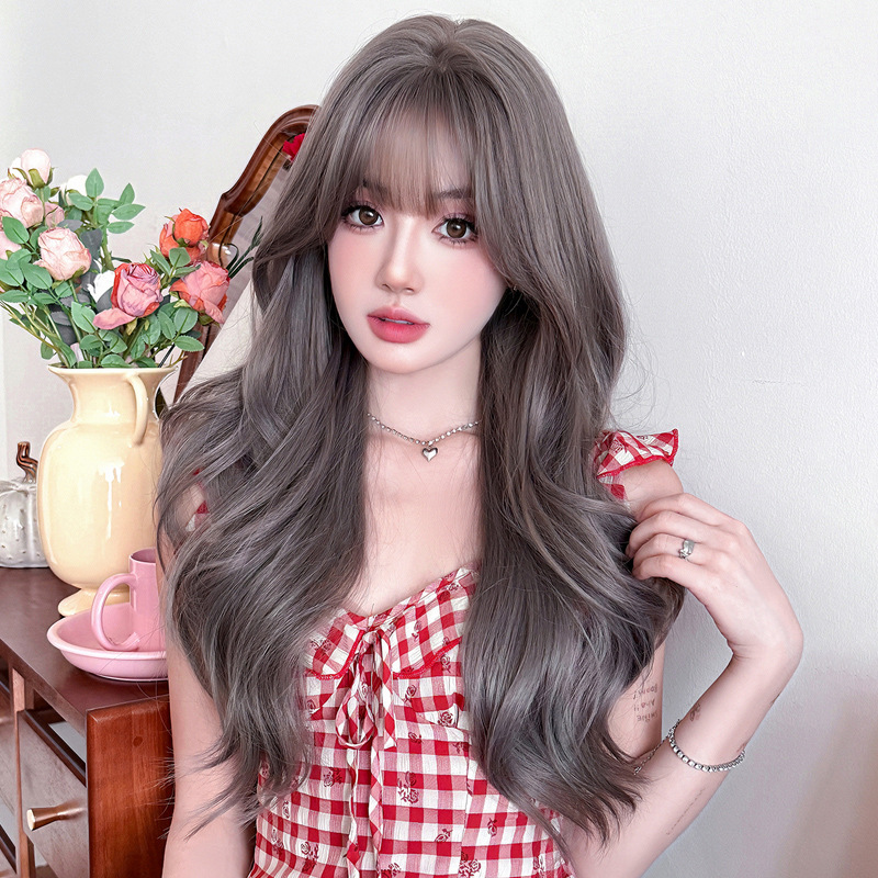 Atmosphere gray purple long curly hair,wig